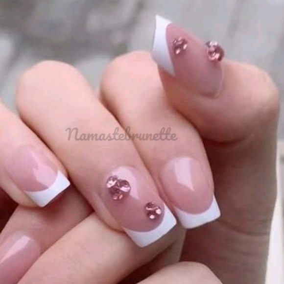 Pink Rhinestone French Manicure Press On Nails - Picture 5 of 13